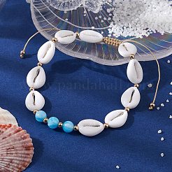 Adjustable Acrylic Shell Shape Braided Bead Anklets&nbsp;AJEW-AN00571