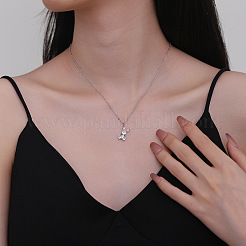 Brass Pave Clear Cubic Zirconia Rabbit Pendant Necklaces for Women&nbsp;WG4E031-01