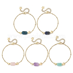 Natural Mixed Stone Rectangle & Moon Star Brass Beaded Bracelets&nbsp;BJEW-JB14231