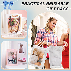 Folding Marble Print Paper Gift Bags with Handle and Plastic Visible Window&nbsp;ABAG-WH0038-53