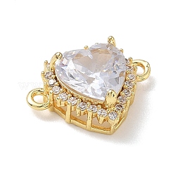 Brass Micro Pave Cubic Zirconia with Glass Heart Links Connector Charms&nbsp;KK-L268-017G
