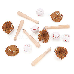 15Pcs 3 Style PU Leather & Theaceae Wood Baseball Exercise Pendants&nbsp;FIND-TA0001-65