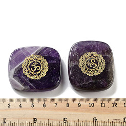 Natural Amethyst Rectangle with Chakra Sign Figurines Display Decorations&nbsp;DJEW-K025-02C