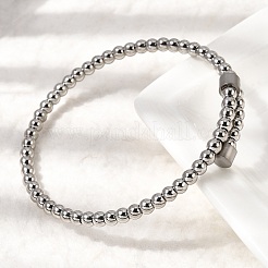 304 Stainless Steel Round Beaded Bangles for Women&nbsp;BJEW-D436-01P