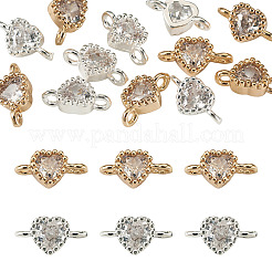 12Pcs 2 Colors Brass Pave Cubic Zirconia Heart Links Connector Charms&nbsp;KK-TA0003-48A