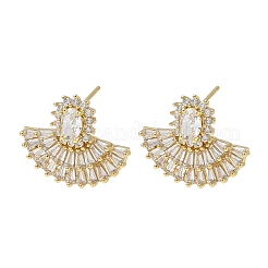 Fan-Shaped Brass & Clear Cubic Zirconia Stud Earrings for Women&nbsp;KK-CBA36A2-13G