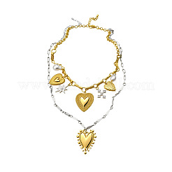 Alloy Rhinestone & Iron Heart Pendant Double Layer Necklaces for Women&nbsp;WG7EE33-01