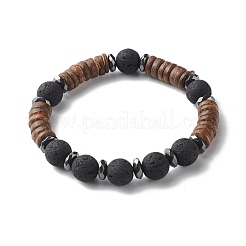 Natural Coconut Rondelle Beads Stretch Bracelets Set for Men Women&nbsp;BJEW-JB06771