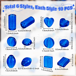 60Pcs 6 Styles Handmade Silver Foil Lampwork Beads&nbsp;FOIL-PH0001-01