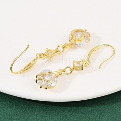 Brass Micro Pave Clear Cubic Zirconia Heart Dangle Earrings&nbsp;EJEW-C156-02G