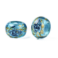 Flower Printed Transparent Acrylic Rondelle Beads&nbsp;TACR-S160-01-B01