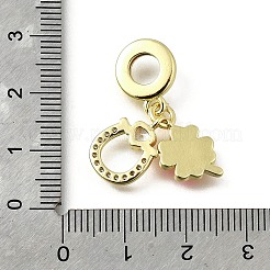 Brass Pave Clear Cubic Zirconia and Pink Enamel European Dangle Charms&nbsp;KK-Q066-04G