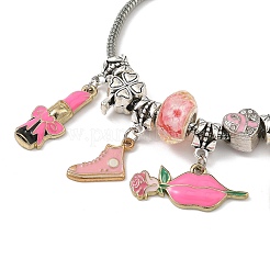 Makeup Theme Alloy Enamel Lipstick Handbag Shoe Charm Brass European Bracelets for Women&nbsp;BJEW-JB14237-02