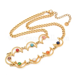 Bohemian 304 Stainless Steel & Dyed Colorful Synthetic Turquois Link Chain Necklaces for Women&nbsp;NJEW-M100-02G-04