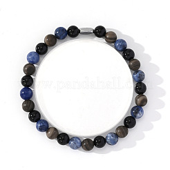 Natural Blue Veined Stone Black Agate Cylinder Men's Bracelets&nbsp;MW6661