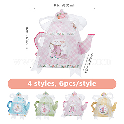 4Pcs 4 Colors Vintage Flower Teapot Shaped Paper Candy Boxes with Ribbon&nbsp;CON-WH0110-284
