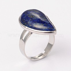 Adjustable Synthetic Lapis Lazuli & Platinum Brass Rings&nbsp;RJEW-N024-02E