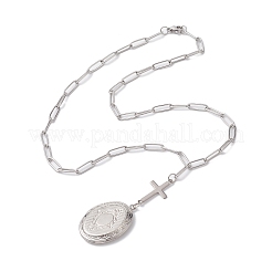 Brass Cross & Oval Locket Pendant Necklaces&nbsp;NJEW-JN04960