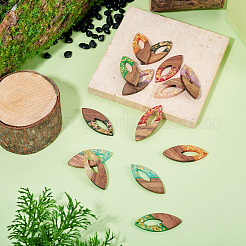 14Pcs 7 Colors Opaque Resin and Walnut Wood Pendants&nbsp;RESI-TA0005-22
