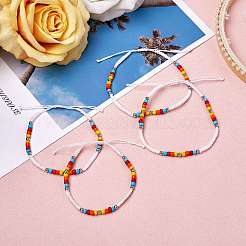 4Pcs 4 Style Glass Seed & 303 Stainless Steel Braided Bead Bracelets and Anklets Set&nbsp;SJEW-SW00003-06