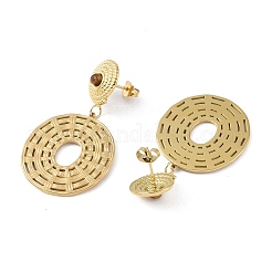 Natural Tiger Eye & 304 Stainless Steel Rope Disc Dangle Stud Earrings for Women&nbsp;EJEW-G390-05G-01