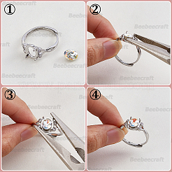 4Pcs 4 Styles Brass Micro Pave Cubic Zirconia Adjustable Rings Settings&nbsp;KK-BBC0024-14A