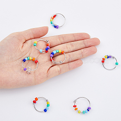 10Pcs 2 Style Rainbow Color Glass Beaded Rotating Open Cuff Rings Set&nbsp;RJEW-DC0001-15