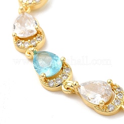 Glass Teardrop with Cubic Zirconia Link Chain Bracelet&nbsp;BJEW-M296-04G