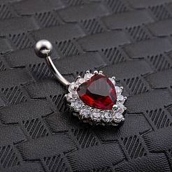 Piercing Jewelry Real Platinum Plated Brass Rhinestone Heart Navel Ring Belly Rings&nbsp;AJEW-EE0001-32B