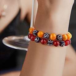 Natural Red Agate Round Beaded Stretch Bracelet&nbsp;BJEW-SW00077-08