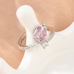 Flower Brass Micro Pave Cubic Zirconia Cuff Open Rings for Women&nbsp;CU-CBA0A21-06A-P