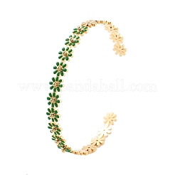 304 Stainless Steel Enamel Flower Open Cuff Bangles for Women&nbsp;BJEW-S152-01G-02