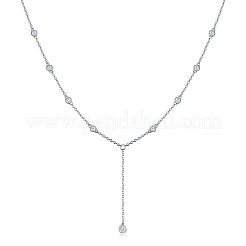 Sterling Silver Zircon Pendant Long Tassel Necklace for Women Elegant Daily Wear&nbsp;LD8156