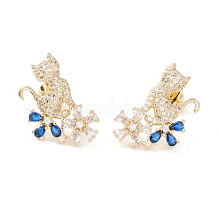 Cat and Flower Cubic Zirconia Stud Earrings&nbsp;EJEW-I263-02G