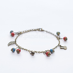 Vintage Alloy Bell Leaf and Porcelain Rondelle Beads Tassel Anklets for Women&nbsp;FS-WG4AD9F-01