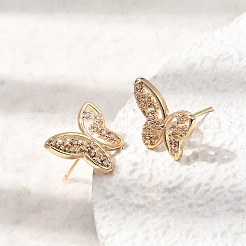 Brass Micro Pave Cubic Zirconia Stud Earrings&nbsp;KK-CBA7960-11G