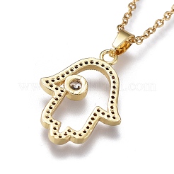 Brass Micro Pave Clear Cubic Zirconia Pendant Necklaces&nbsp;NJEW-R256-12