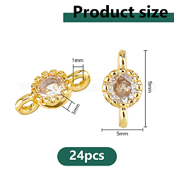 24Pcs Brass Cubic Zirconia Flat Round Connector Charms&nbsp;KK-DC0004-84