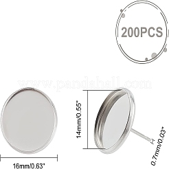 200Pcs Flat Round 304 Stainless Steel Stud Earring Settings&nbsp;STAS-UN0046-79