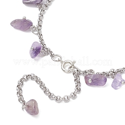 304 Stainless Steel Natural Amethyst Chips Charm Bracelets&nbsp;BJEW-JB12376-02