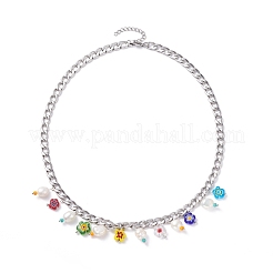 Natural Pearl & Millefiori Flower Coin Glass Beaded Charm Necklaces Set for Girl Women&nbsp;NJEW-TA00014