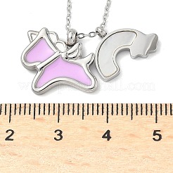 304 Stainless Steel Pearl Pink Enamel & Natural White Shell Pendant Unicorn Rainbow Pendant Necklaces for Women&nbsp;NJEW-M101-02P