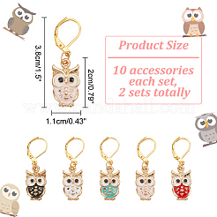 10Pcs 5 Colors Alloy Enamel Owl Charm Locking Stitch Markers&nbsp;HJEW-PH01642
