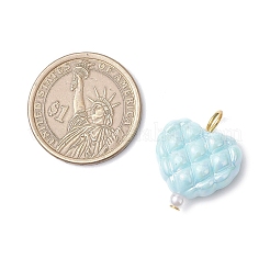 Opaque Acrylic Waffle Beadss with ABS Plastic Imitation Pearl Beads and Iron Flat Head Pins Pendants&nbsp;PALLOY-JF03776