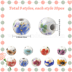 90Pcs 9 Colors Floral Printed Porcelain Beads&nbsp;PORC-SC0001-20