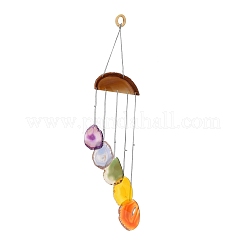 Wood & Natural Dye Agate Wind Chime Pendants&nbsp;HJEW-H054-03