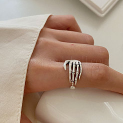 Hand Bone 925 Sterling Silver Adjustable Cuff Rings&nbsp;FS-WG67184-01