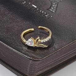 Fishtail with Heart Clear Cubic Zirconia Cuff Rings&nbsp;RJEW-G337-04G
