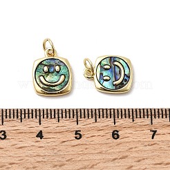 Epoxy Resin & Natural Paua Shell Square with Smiling Face Charms&nbsp;KK-K384-14G