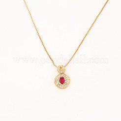 Brass Pave Cubic Zirconia Curved Flat Round Pendant Necklaces&nbsp;WGBBBFC-02